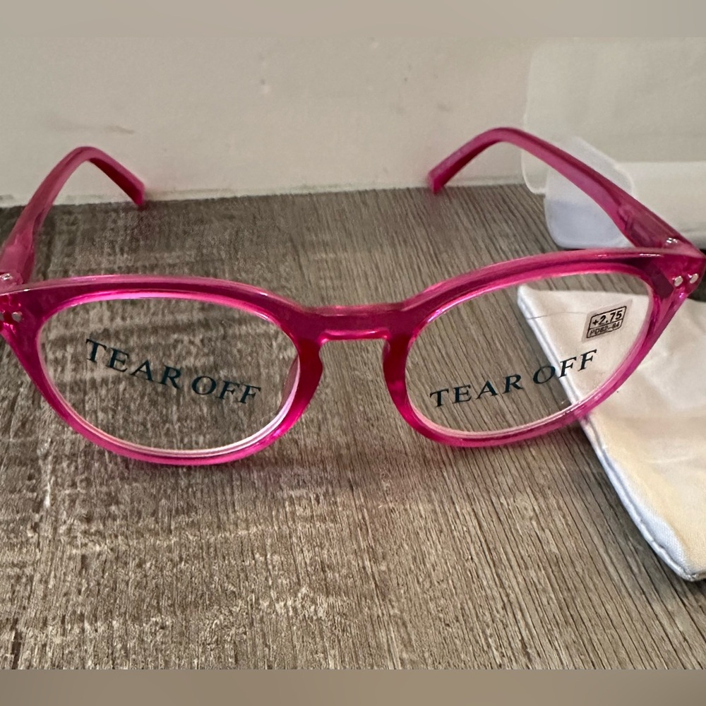 New Mare Azzuro Pink & Clear Round Frame Reading Glasses +2.50 Block Blue Light